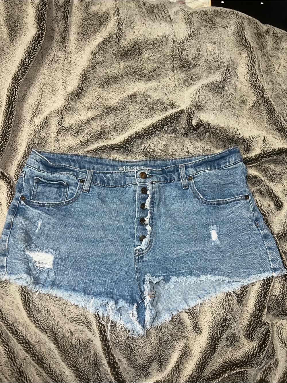 High-Rise Distressed Denim Shorts - Light Blue